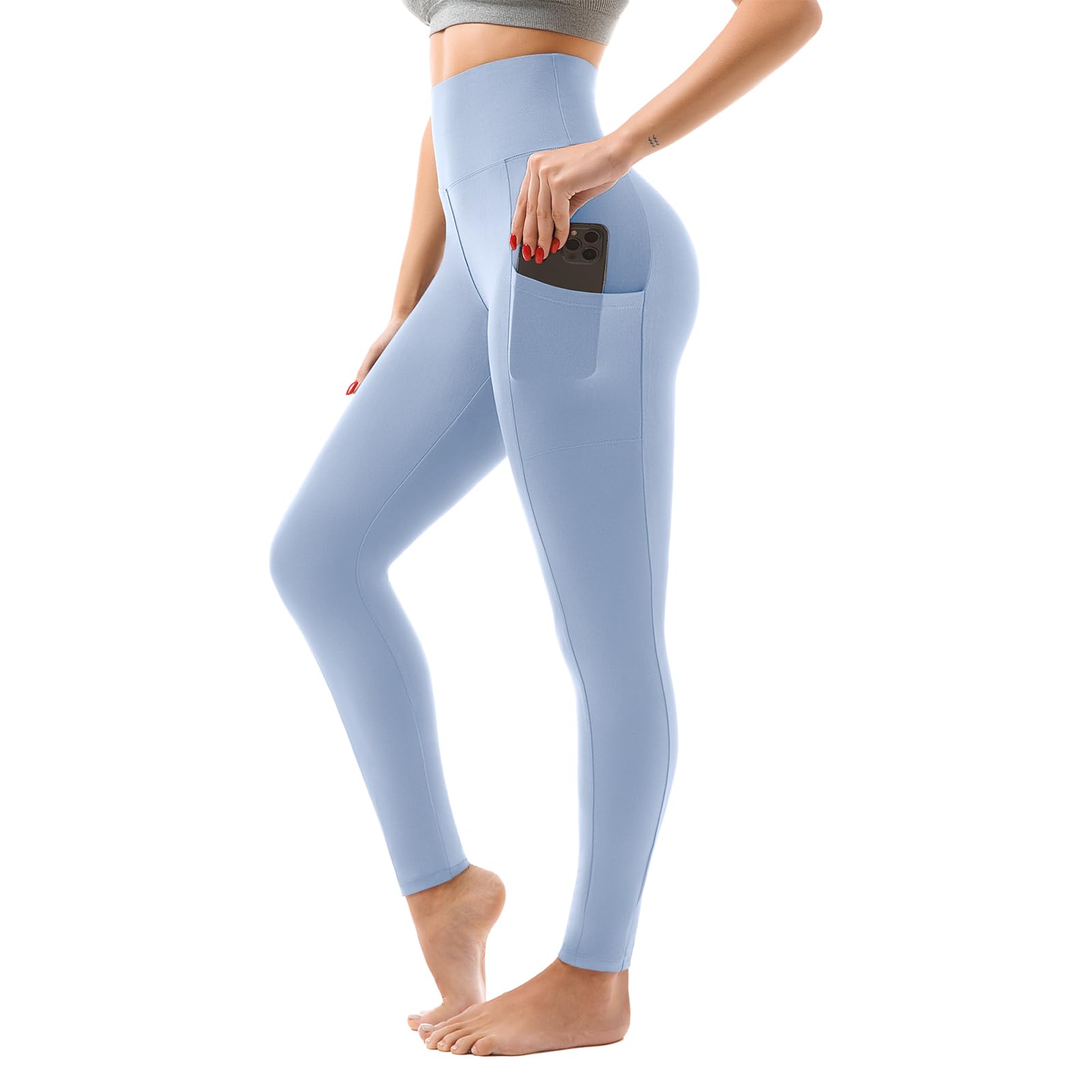 SINOPHANT High Waisted Leggings with Pockets Women, Buttery Soft Elastic Tummy Control Stretchy