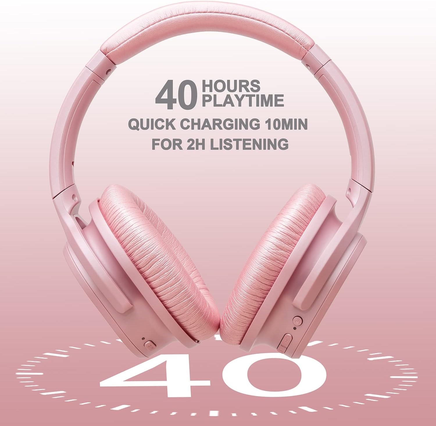 ZIHNIC Active Noise Cancelling Headphones, 40H Playtime Wireless Bluetooth Headset with Deep Bass Hi-Fi Stereo Sound,Comfortable Earpads for Travel/Home/Office (Rose Gold)