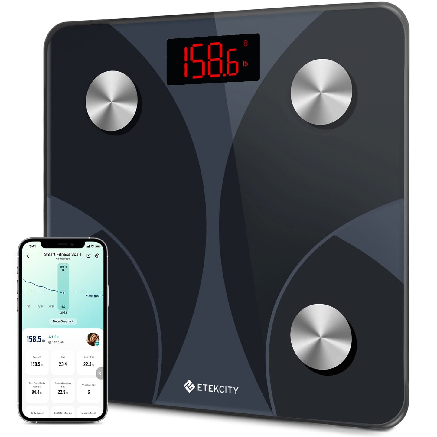 Etekcity Smart Scale for Body Weight FSA HSA Store Eligible, Bathroom Digital Weighing Scale with BMI, Body Fat, Muscle Mass, Accurate Bluetooth Home User Health Equipment Sync Apps