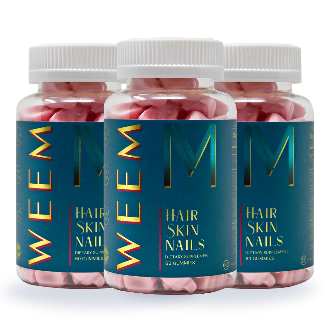 WEEM Hair Skin and Nails Gummies - Supports Healthy Hair - Vegan biotin Vitamins for Women & Men Supports Faster Hair Growth, Stronger Nails, Healthy Skin, Extra Strength (1)