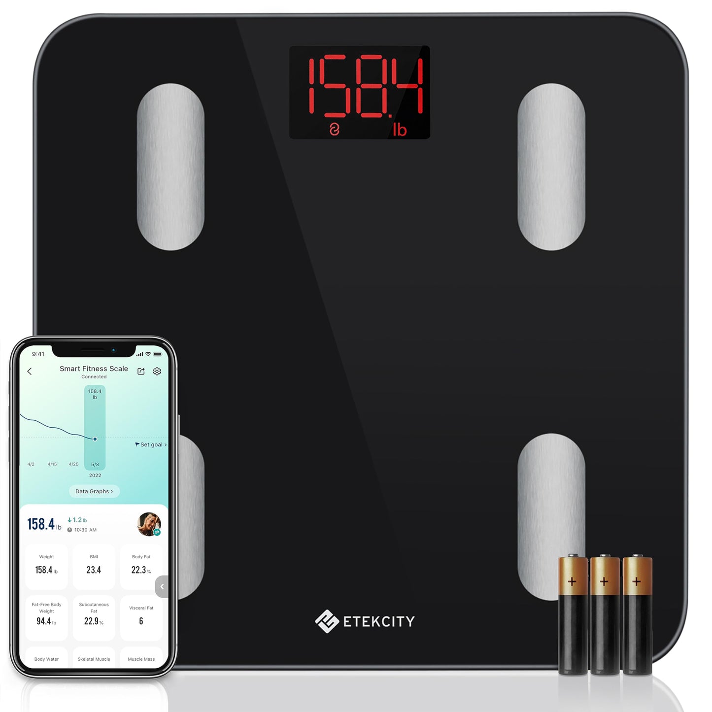 Etekcity Smart Scale for Body Weight FSA HSA Store Eligible, Bathroom Digital Weighing Scale with BMI, Body Fat, Muscle Mass, Accurate Bluetooth Home User Health Equipment Sync Apps