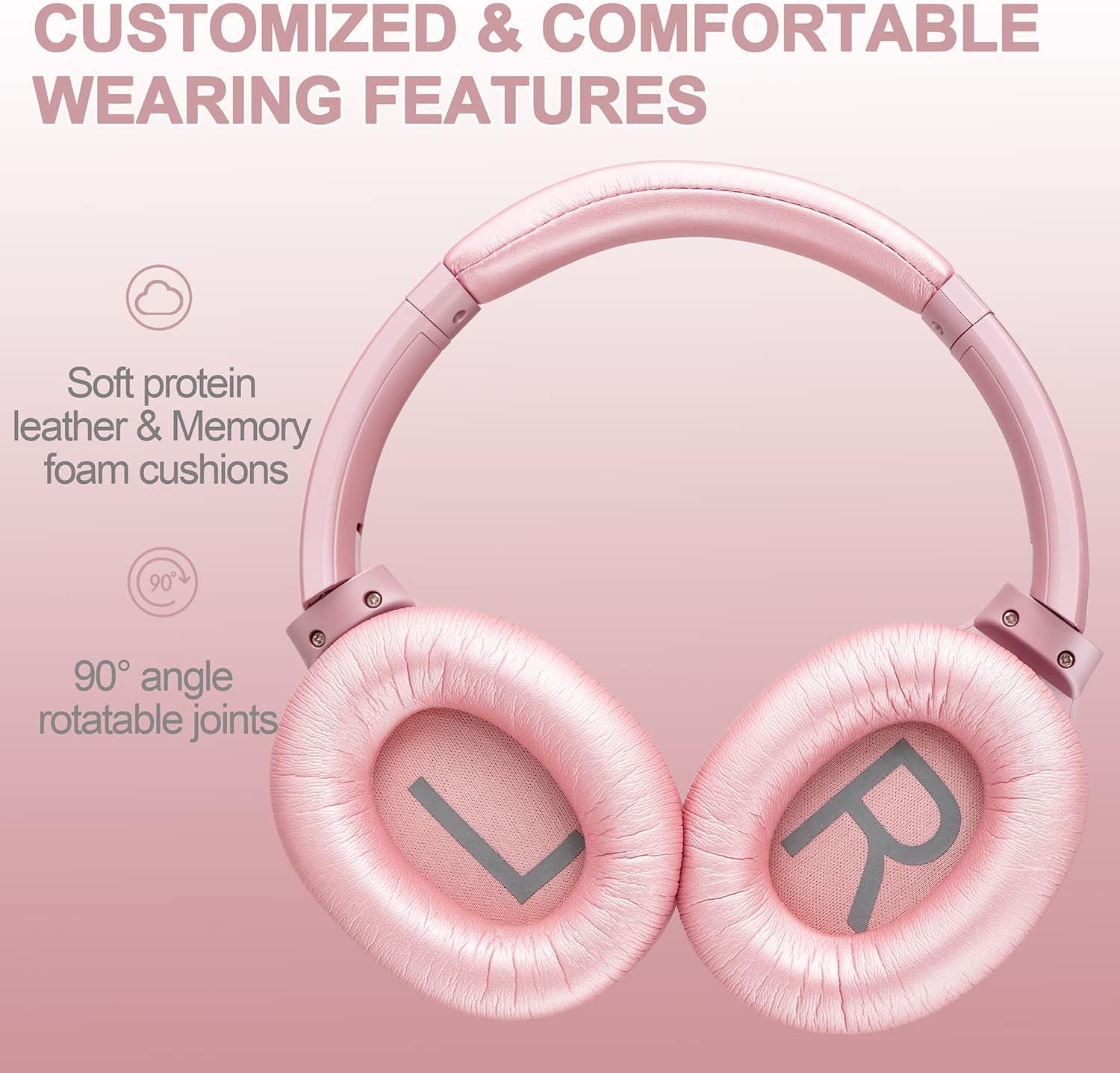 ZIHNIC Active Noise Cancelling Headphones, 40H Playtime Wireless Bluetooth Headset with Deep Bass Hi-Fi Stereo Sound,Comfortable Earpads for Travel/Home/Office (Rose Gold)