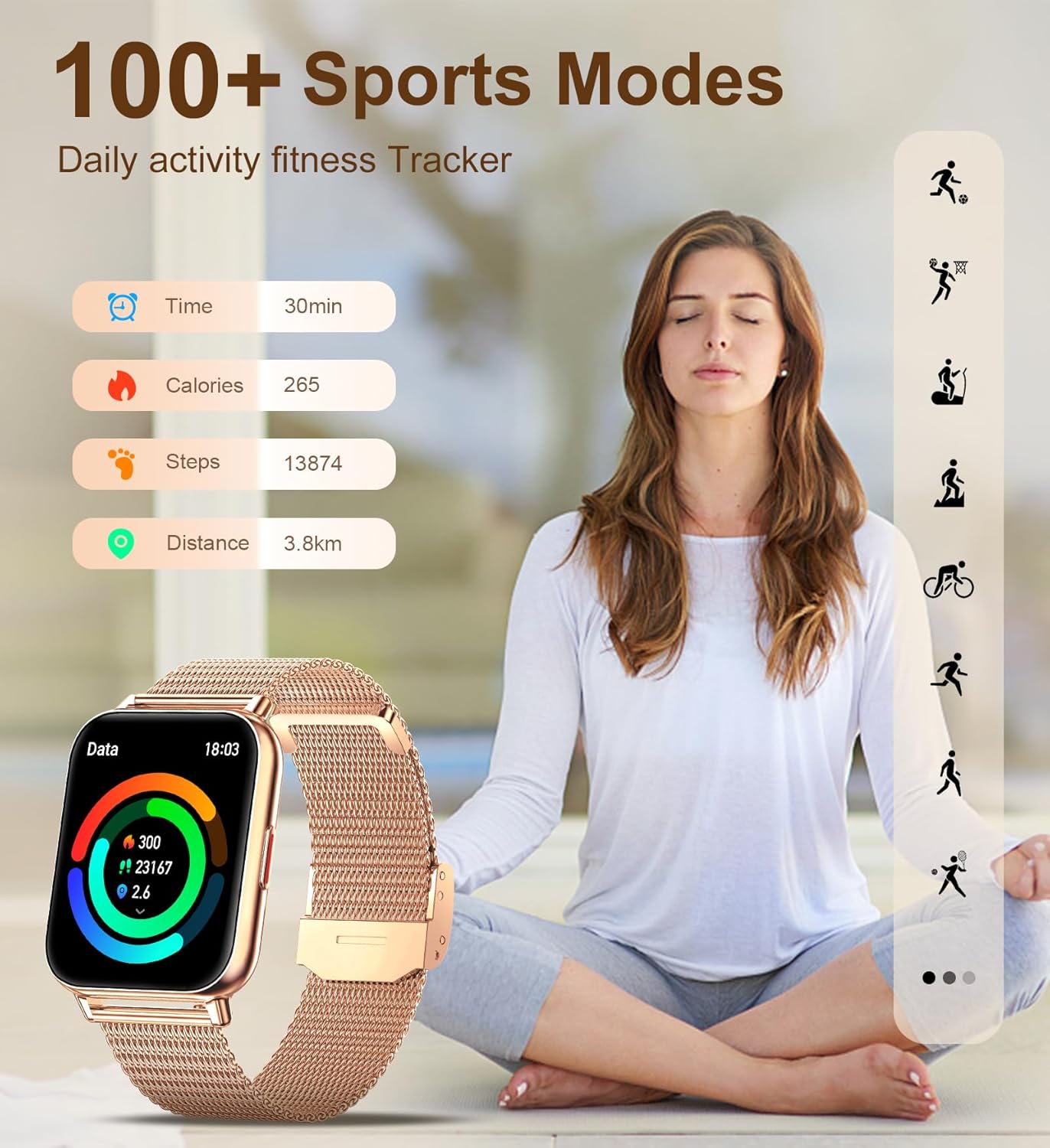 Iaret Smart Watch (Answer/Make Calls), 1.85" Smart Watches for Women with 100 Sports Modes, Fitness Tracker Heart Rate Sleep Monitor Pedometer Calories, Waterproof Fitness Watch for Android iPhone