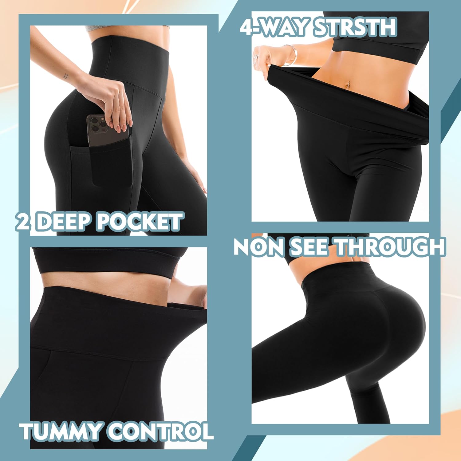 SINOPHANT High Waisted Leggings with Pockets Women, Buttery Soft Elastic Tummy Control Stretchy