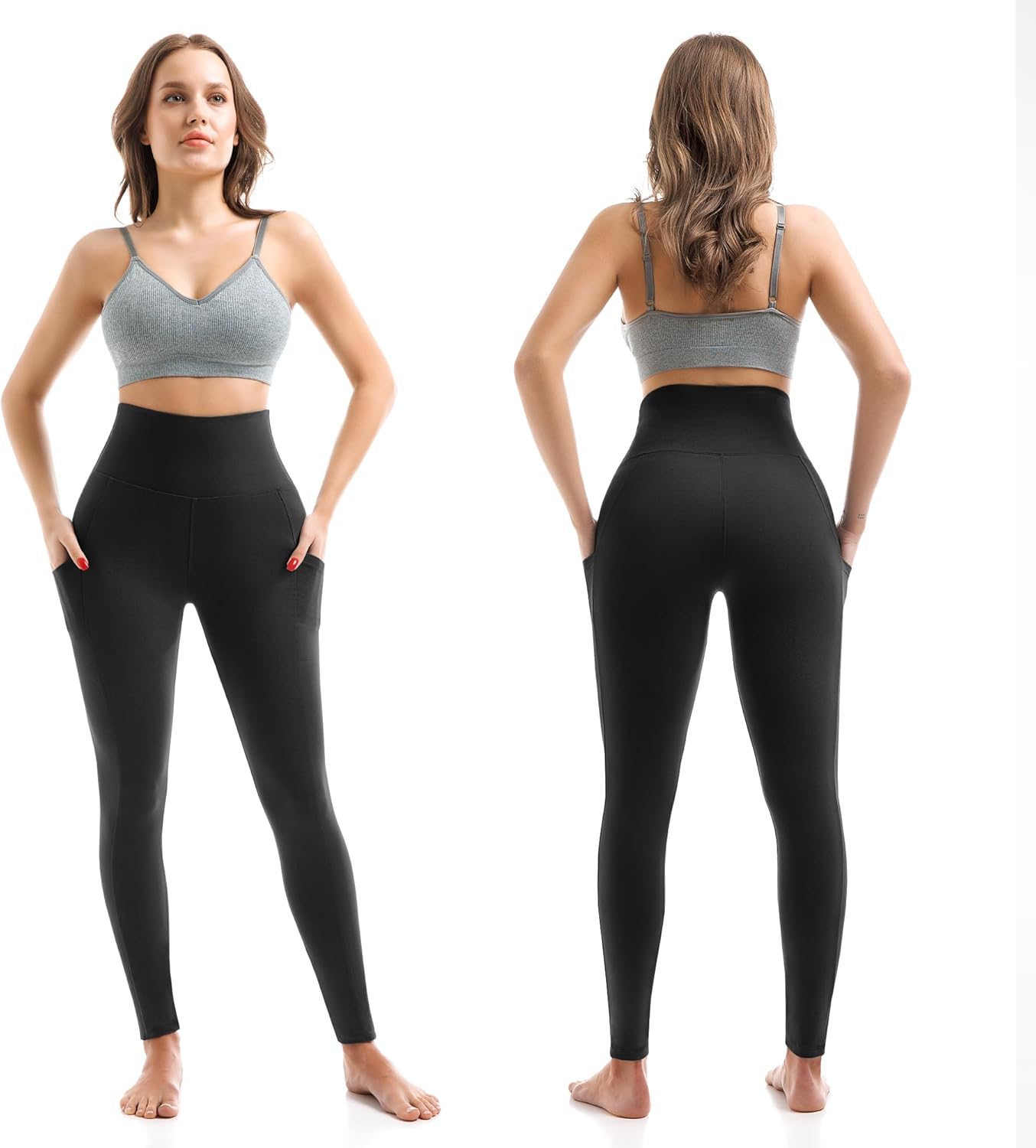 SINOPHANT High Waisted Leggings with Pockets Women, Buttery Soft Elastic Tummy Control Stretchy