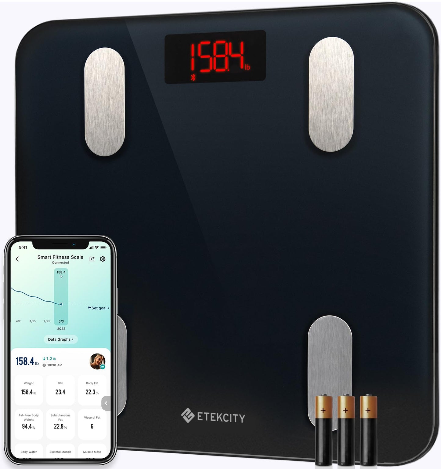 Etekcity Smart Scale for Body Weight FSA HSA Store Eligible, Bathroom Digital Weighing Scale with BMI, Body Fat, Muscle Mass, Accurate Bluetooth Home User Health Equipment Sync Apps