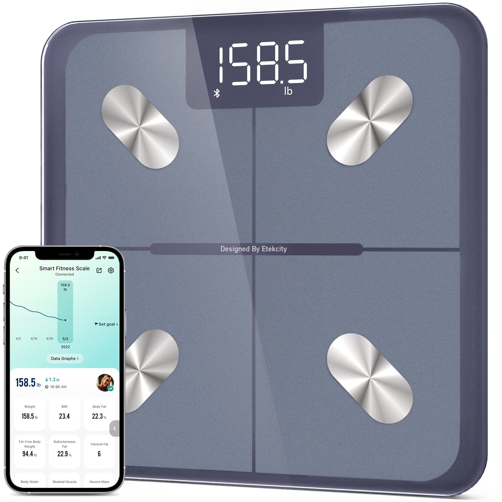 Etekcity Smart Scale for Body Weight FSA HSA Store Eligible, Bathroom Digital Weighing Scale with BMI, Body Fat, Muscle Mass, Accurate Bluetooth Home User Health Equipment Sync Apps