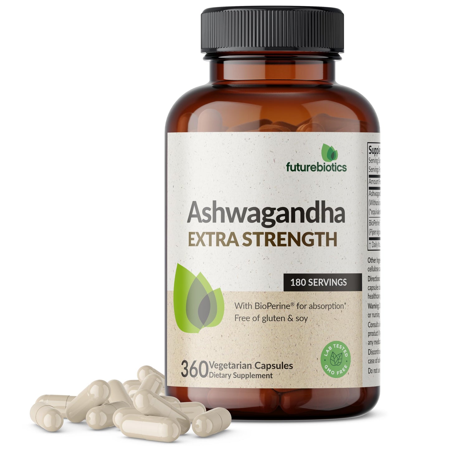 Futurebiotics Ashwagandha Extra Strength Stress & Mood Support with BioPerine - Non GMO Formula, 100 Vegetarian Capsules