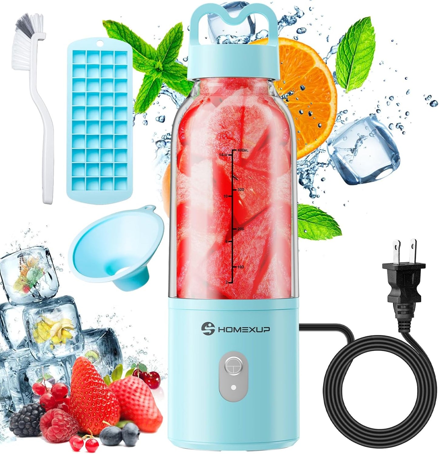 Portable Personal Blender 17 OZ/500 ML Juicer, 175W Personal Size Blender, Ideal for Smoothies, Ice Blending, Juicing, and Food Processing, Compact, Convenient, and Versatile (Blue)