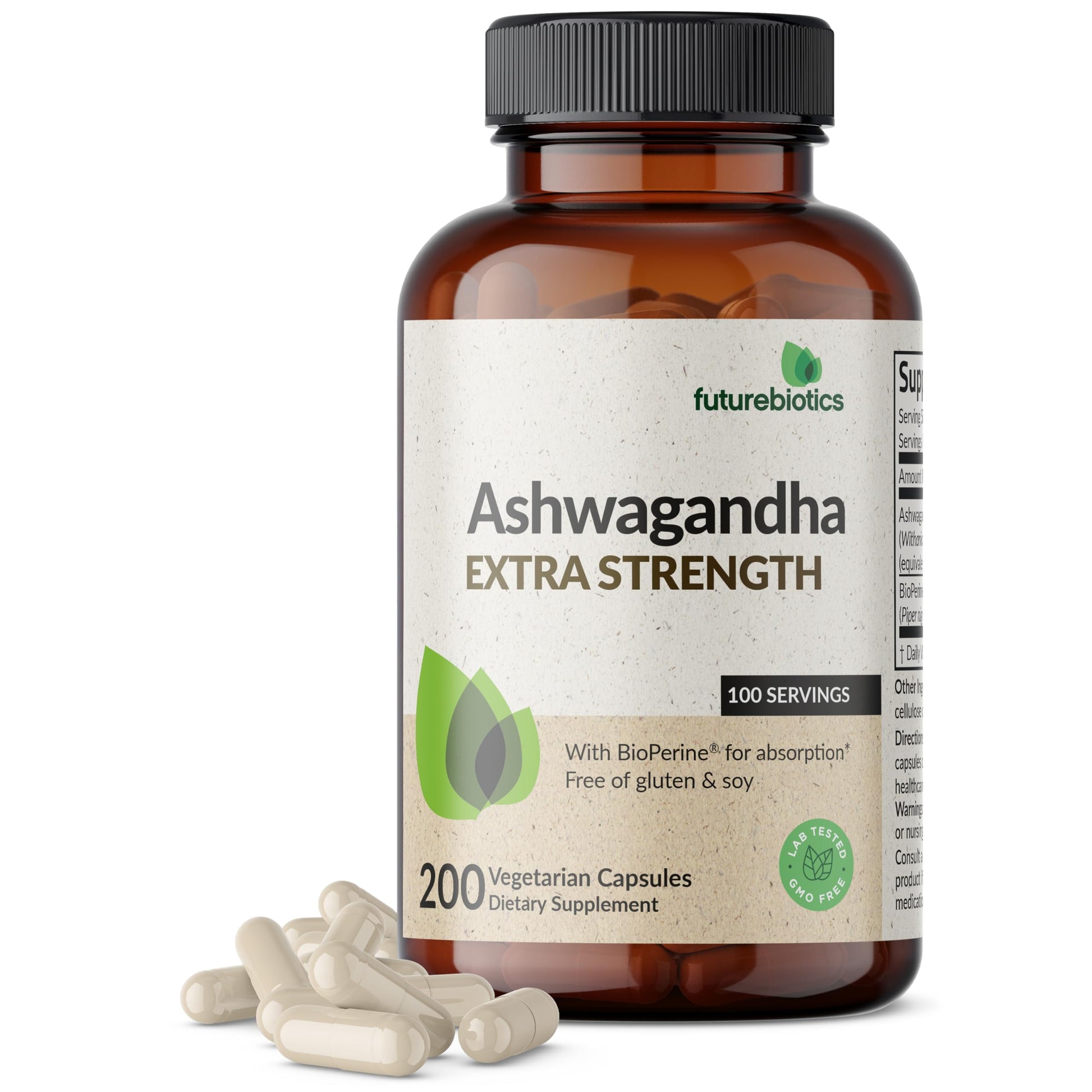 Futurebiotics Ashwagandha Extra Strength Stress & Mood Support with BioPerine - Non GMO Formula, 100 Vegetarian Capsules